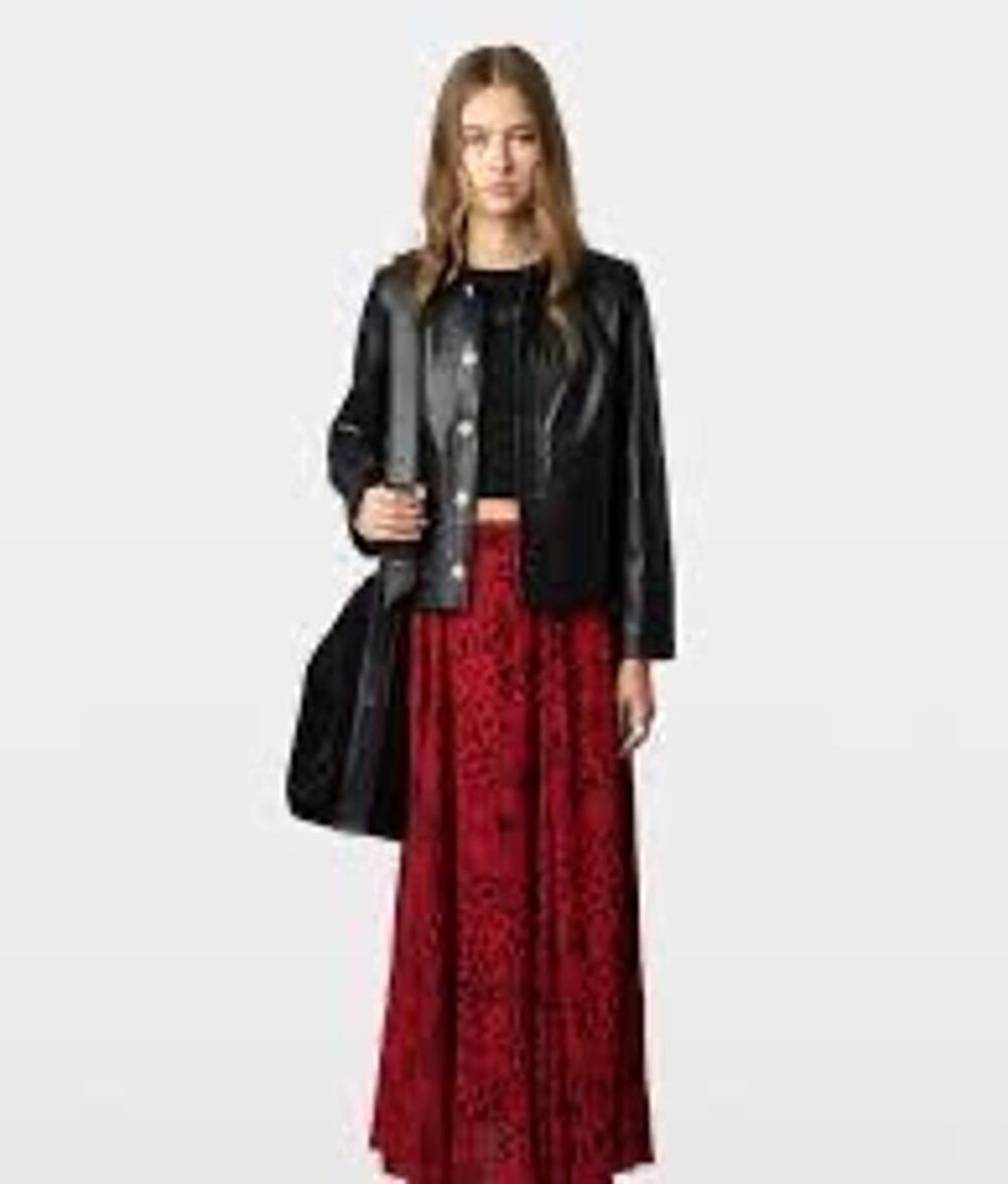 NWT Zadig & Voltaire Joyo Soft Wild Voltaire Maxi Skirt Crimson Red Boho Flowy